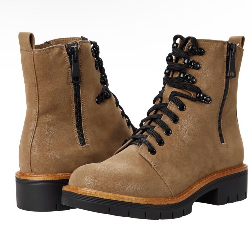 MIA Womens Abbey Lace Up Combat‎ Boots Taupe/Tan Double Side Zippers | NEW!!🥾
